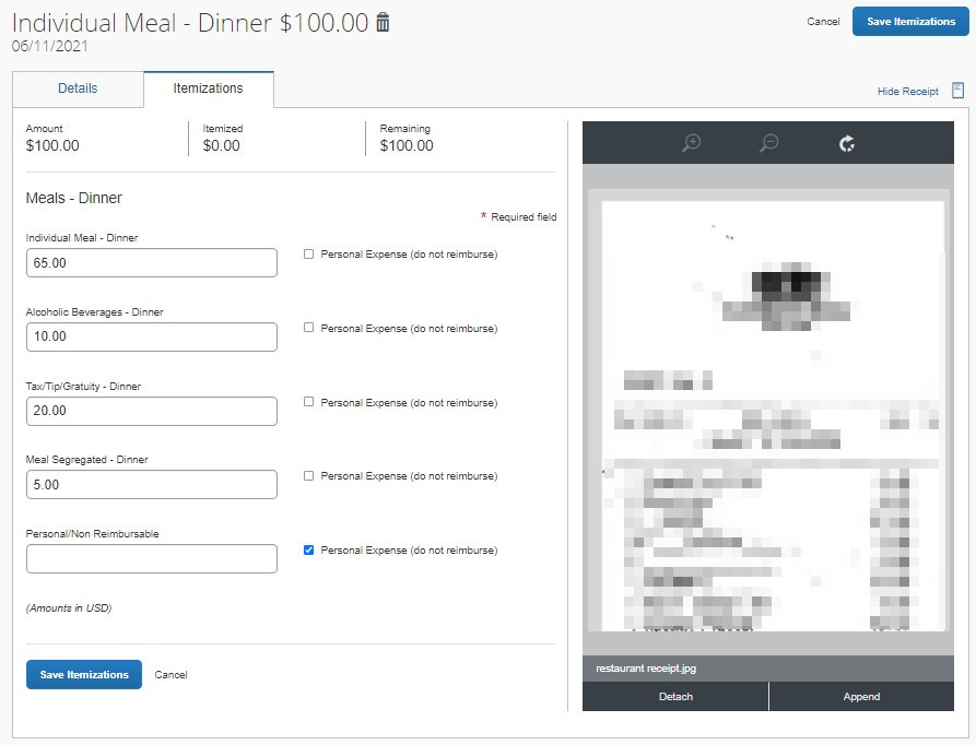 How do I itemize a meal expense? Columbia Travel & Expense